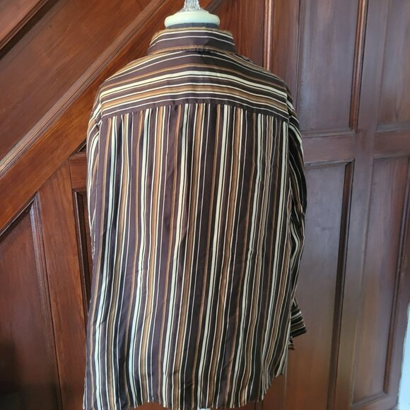 Jones New York Signature Brown & Beige Striped Silk Button-Up Blouse 2X - Picture 5 of 7